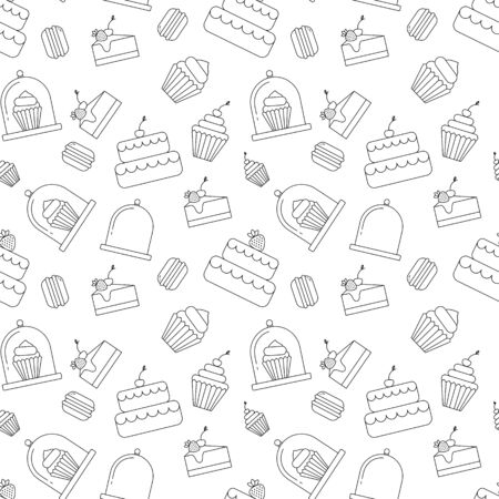 Vector seamless pattern of elements for bakery in trendy linear styleのイラスト素材