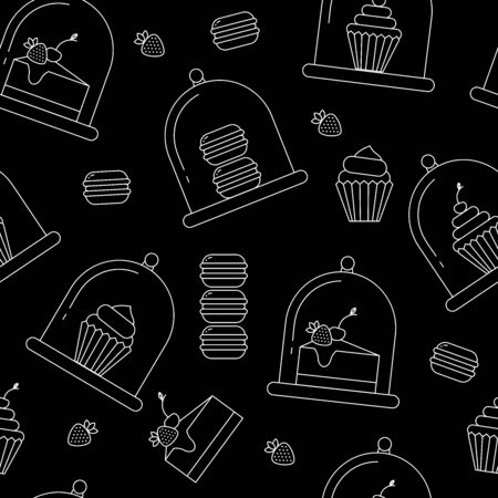 Vector seamless pattern of elements for bakery in trendy linear styleのイラスト素材
