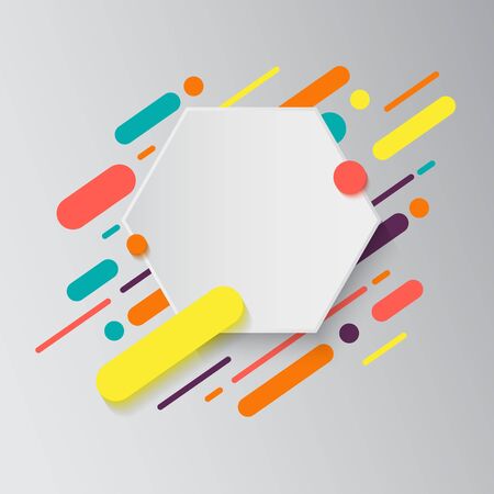 Background with paper card and abstract colorful shapes. Trendy neon lines and circles, modern design style/ Flat dynamic backgroundのイラスト素材