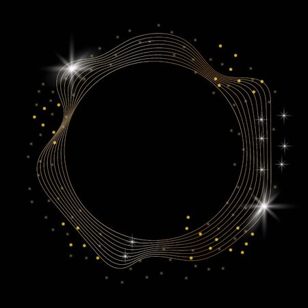 Golden sparkling ring with golden glitter isolated on black backgroundのイラスト素材