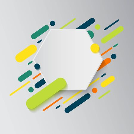 Background with paper card and abstract colorful shapes. Trendy neon lines and circles, modern design style/ Flat dynamic background.のイラスト素材