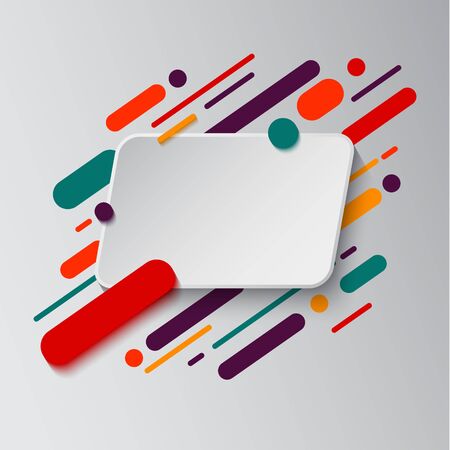 Background with paper card and abstract colorful shapes. Trendy neon lines and circles, modern design style/ Flat dynamic backgroundのイラスト素材