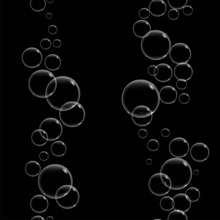 Soap bubble on black background. Seamless pattern of transparent foam bubble, great design for any purposesのイラスト素材