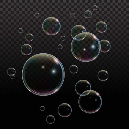 Soap bubble with rainbow reflection on transparent background. Transparent foam bubble, great design for any purposesのイラスト素材