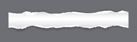 Paper strip with torn edges. Piece of ripped white paper and soft shadow for web and printのイラスト素材