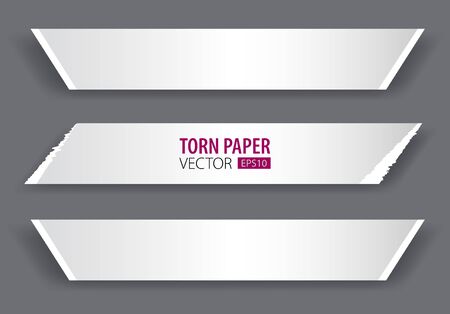 Papers strips with torn edges. Pieces of ripped white paper and soft shadow for web and printのイラスト素材