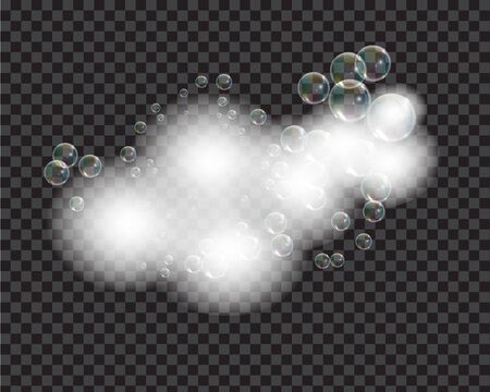 Bath foam soap with bubbles isolated vector illustration on transparent background. Shampoo and soap foam lather vector illustration.のイラスト素材