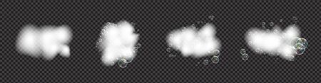 Bath foam soap with bubbles isolated vector illustration on transparent background. Set of shampoo and soap foam lather vector illustration.のイラスト素材