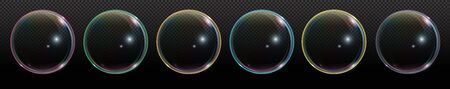 Soap bubble with rainbow reflection on transparent background.Set of foam bubble, great design for any purposes.のイラスト素材