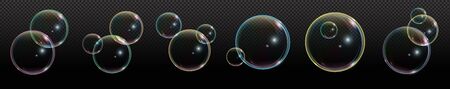 Soap bubble with rainbow reflection on transparent background.Set of foam bubble, great design for any purposes.のイラスト素材