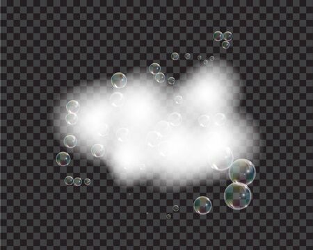 Bath foam soap with bubbles isolated vector illustration on transparent background. Shampoo and soap foam lather vector illustration.のイラスト素材