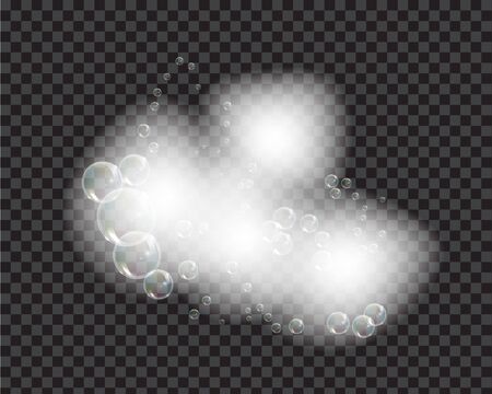 Bath foam soap with bubbles isolated vector illustration on transparent background. Shampoo and soap foam lather vector illustration.のイラスト素材