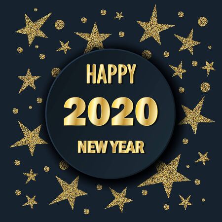 2020 New Year on a dark background of glitter stars. Creative element for design luxury cards invitations party and social media for the New Year 2020 and Christmas Modern design goldのイラスト素材