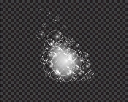 Bath foam soap with bubbles isolated vector illustration on transparent background. Shampoo and soap foam lather vector illustrationのイラスト素材