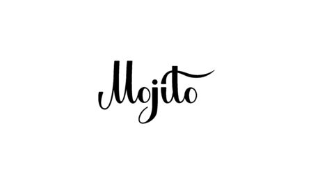Lettering Mojito isolated on white background for print, design, bar, menu, offers, restaurant. Modern hand drawn lettering label for alcohol cocktail Mojito. Handwritten inscriptions coctktail for layout and templateのイラスト素材