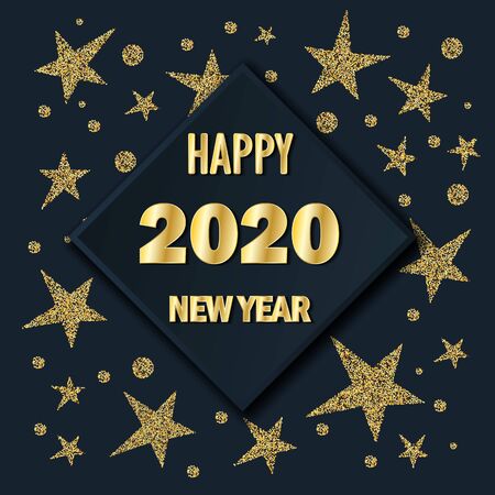 2020 New Year on a dark background of glitter stars. Creative element for design luxury cards invitations party and social media for the New Year 2020 and Christmas Modern design goldのイラスト素材
