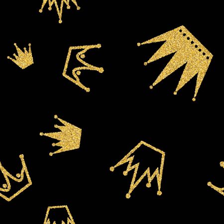Gold glitter crown seamless pattern. Sparkling diadems and crowns for your designのイラスト素材