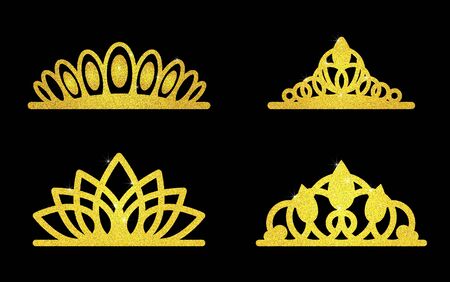 Gold glitter crown set iers set of king crowns. Sparkling diadems and crowns for your design.のイラスト素材