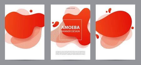 Amoeba funky design for print products. Dynamic style banner set with amoeba funky gradient elements. Creative for poster, web, landing, page, cover, ad, greeting, card, social media, promotionのイラスト素材