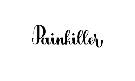 Lettering Painkiller isolated on white background for print, design, bar, menu, offers, restaurant. Modern hand drawn lettering label for alcohol cocktail Painkiller. Handwritten inscriptions cocktail for layout and template.のイラスト素材