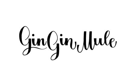 Lettering Gin Gin Mule isolated on white background for print, design, bar, menu, offers, restaurant. Modern hand drawn lettering label for alcohol cocktail Gin Gin Mule.のイラスト素材