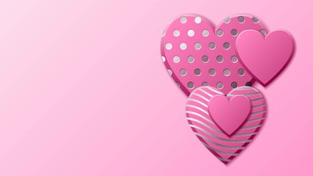 Valentines Day background with pink hearts and silver pattern. Silver luxury cover on roseate background. Pink holidays poster, card, add, header, website, article for valentines dayのイラスト素材