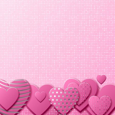 Valentines Day background with pink hearts and silver pattern. Silver luxury cover on roseate background. Pink holidays poster, card, add, header, website, article for valentines day.のイラスト素材