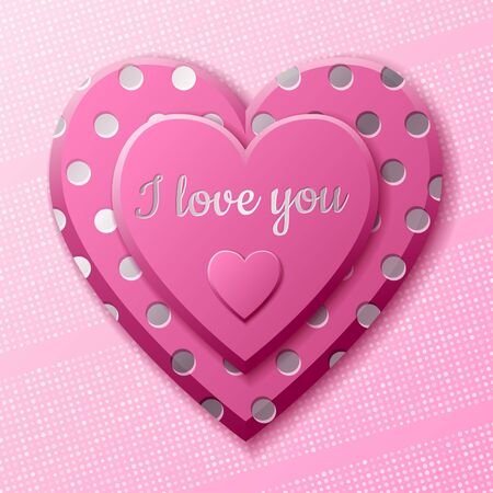 Valentines Day background with pink hearts and silver pattern. Silver luxury cover on roseate background. Pink holidays poster, card, add, header, website, article for valentines day.のイラスト素材