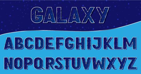 Galaxy alphabet style. Mettalic alphabet typeface with galaxy spのイラスト素材