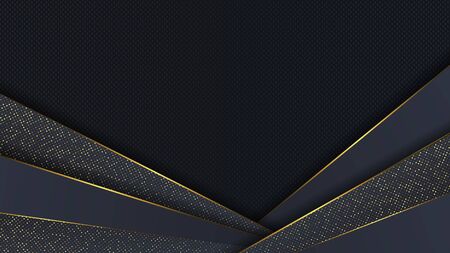 Carbon luxury abstract background with black overlap layers. Texture carbon with luxury golden glitters dots.のイラスト素材