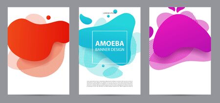 Amoeba funky design for print products. Dynamic style banner set with amoeba funky gradient elements. Creative for poster, web, landing, page, cover, ad, greeting, card, social media, promotion.のイラスト素材