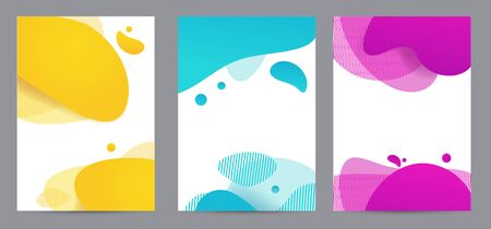 Amoeba funky design for print products. Dynamic style banner set with amoeba funky gradient elements. Creative for poster, web, landing, page, cover, ad, greeting, card, social media, promotionのイラスト素材