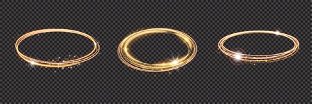 Bright halo. Set of abstract glowing circles. Light optical effect halo on transparent background. Vector illustrationのイラスト素材