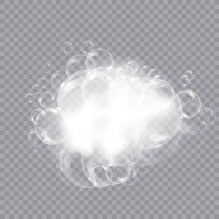 Bath foam soap with bubbles isolated vector illustration on transparent background. Shampoo and soap foam lather vector illustration.のイラスト素材