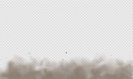 Dust cloud, sand storm, powder spray on transparent background. Desert wind with cloud of dust and sand. Realistic vector illustration.のイラスト素材