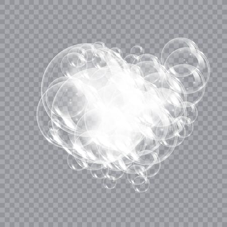 Bath foam soap with bubbles isolated vector illustration on transparent background. Shampoo and soap foam lather vector illustration.のイラスト素材