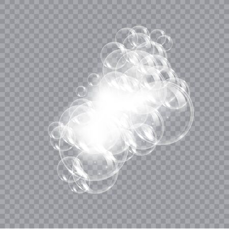 Bath foam soap with bubbles isolated vector illustration on transparent background. Shampoo and soap foam lather vector illustration.のイラスト素材