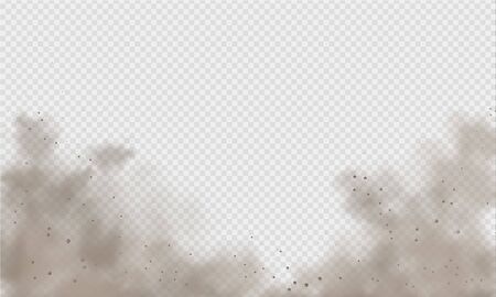 Dust cloud, sand storm, powder spray on transparent background. Desert wind with cloud of dust and sand. Realistic vector illustration.のイラスト素材