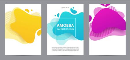 Amoeba funky design for print products. Dynamic style banner set with amoeba funky gradient elements. Creative for poster, web, landing, page, cover, ad, greeting, card, social media, promotion.のイラスト素材