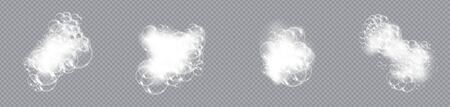 Bath foam soap with bubbles isolated vector illustration on transparent background. Set of shampoo and soap foam lather vector illustration.のイラスト素材