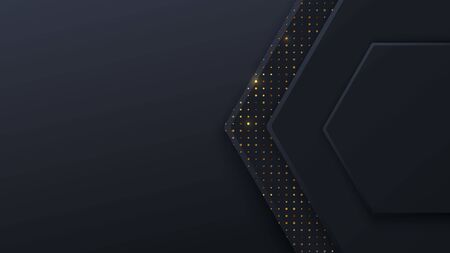 Black honeycomb tiles. Hexagon geometry pattern. Minimal black background of honeycomb for modern cover, ad baner, web.のイラスト素材