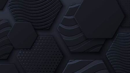 Black honeycomb tiles. Hexagon geometry pattern. Minimal black background of honeycomb for modern...