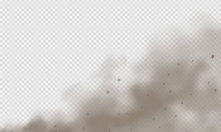 Dust cloud, sand storm, powder spray on transparent background. Desert wind with cloud of dust and sand. Realistic vector illustrationのイラスト素材