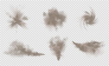 Dust cloud, sand storm, powder spray on transparent background. Desert wind with cloud of dust and sand. Realistic vector illustration.のイラスト素材