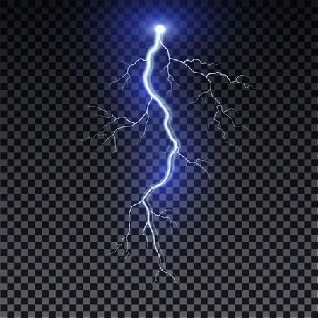 Realistic lightning. Thunder spark light on transparent background. Illuminated realistic path of thunder and many sparks. Bright curved lineのイラスト素材