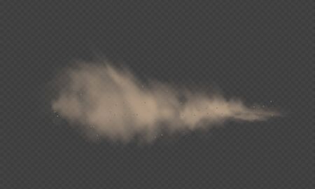 Dust cloud, sand storm, powder spray on transparent background. Desert wind with cloud of dust and sand. Realistic vector illustration.のイラスト素材