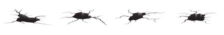 Ground cracks set. Earthquake and ground cracks, hole effect, craquelure and damaged wall texture. Vector illustrations can be used for topics earthquake, crash, destruction.のイラスト素材