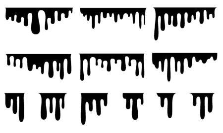 Black melt drips or liquid sauce drops. Black liquid or melted chocolate drips, current paintのイラスト素材