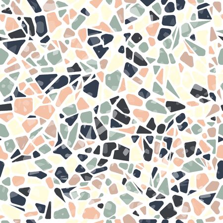 Terrazzo flooring vector seamless pattern. Modern vector illustration for fabric print, wrapping paper, flooring. Classic venetian terrazzo style of floor of natural stone, granite, quartz.のイラスト素材