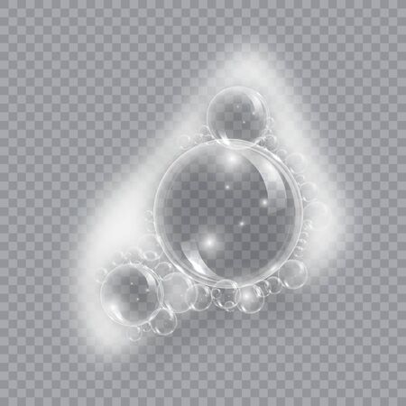Bath foam soap with bubbles isolated vector illustration on transparent background. Shampoo and soap foam lather vector illustration.のイラスト素材